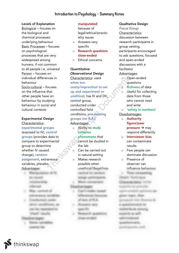 Introduction To Psychology Notes Pdf